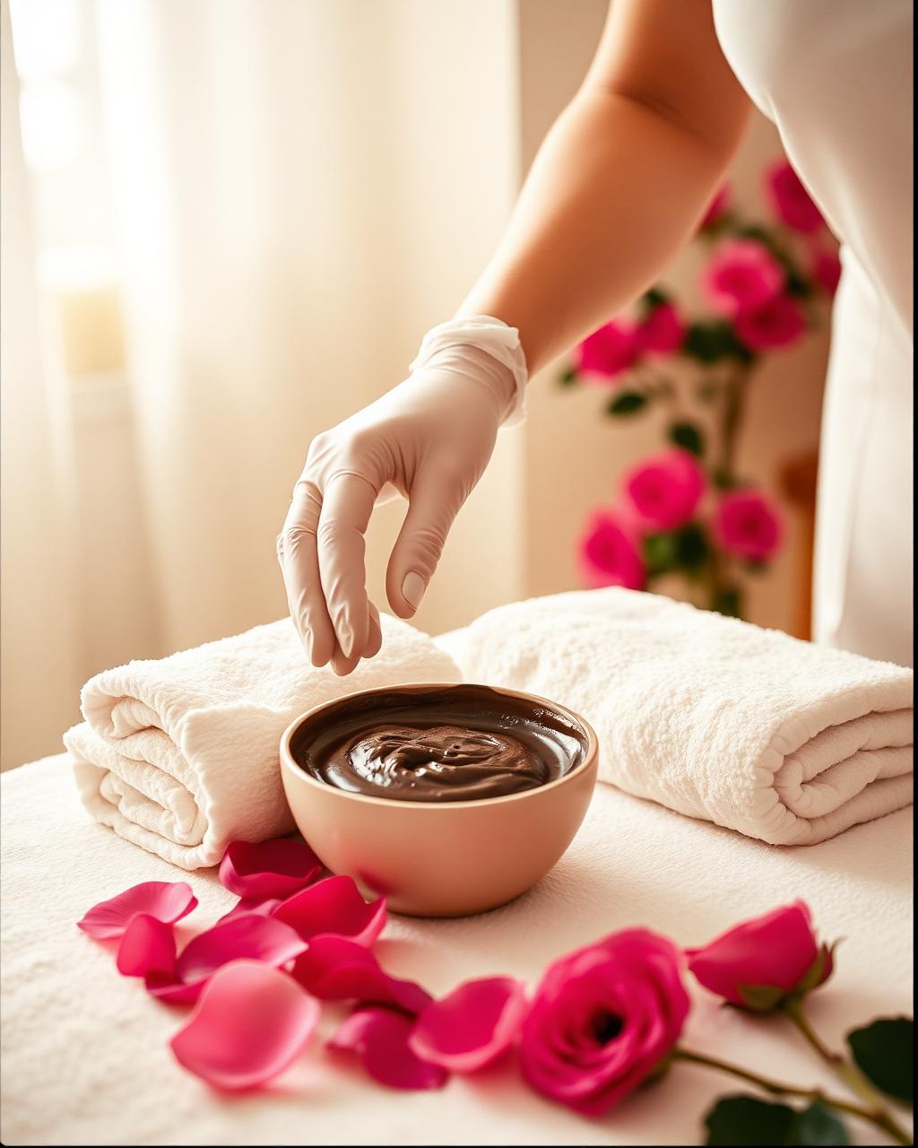 Therapist preparing a clay face mask for a facial at Reshmi Beauty Parlour